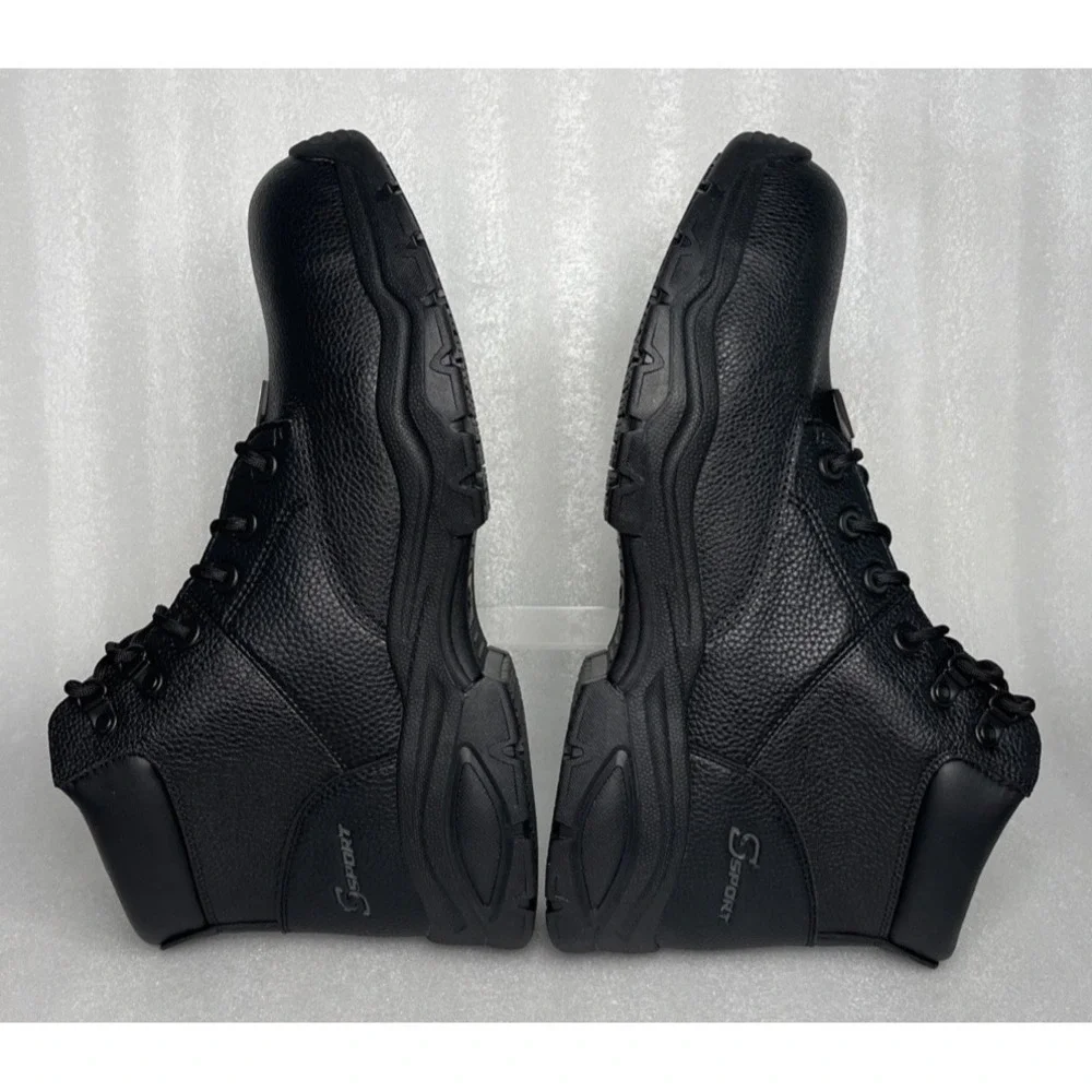 S‎ Sport By Skechers Elton Black Steel Toe Leather Work Boots Men's Size 13 NEW